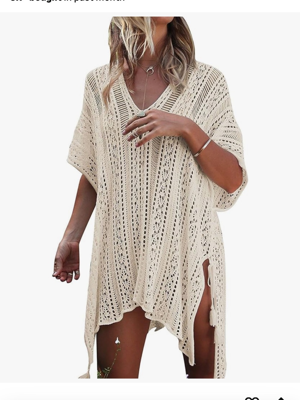Beige Crochet V-Neck Beach Cover-Up